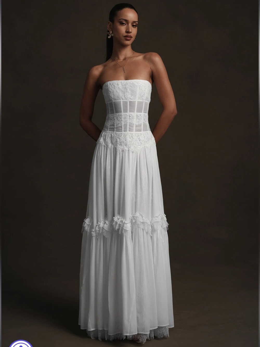 V. Chapman Sloan White Lace Corset Maxi Gown
